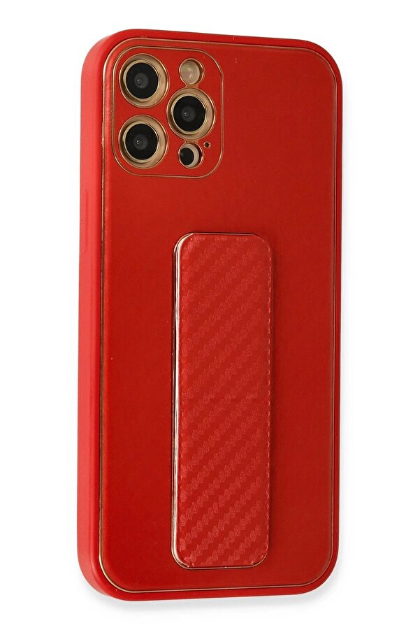 İphone 12 Pro Kılıf Coco Karbon Standlı Kapak - Kırmızı - Dropx5955-3695