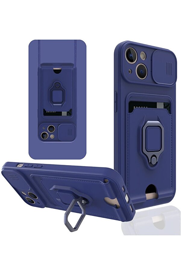 İphone 15 Kılıf Zuma Kartvi̇zi̇tli̇ Yüzüklü Si̇li̇kon - Laci̇vert - Dropx3439-4295