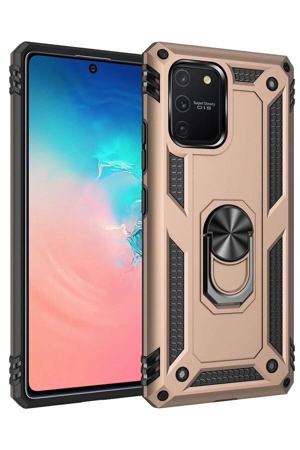 CepteToptan Samsung Galaxy A91 / S10 Lite Kılıf Sofya Yüzüklü Silikon Kapak - Gold - DROPX3077-7410
