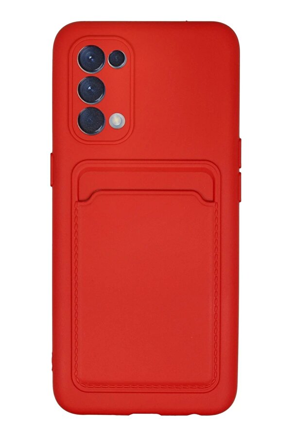 Oppo Reno 5 Kılıf Kelvi̇n Kartvi̇zi̇tli̇ Si̇li̇kon - Kırmızı - Dropx7058-3435