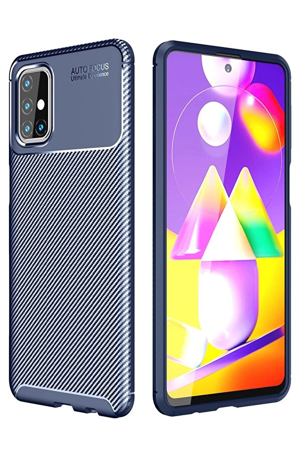 Samsung Galaxy M31S Kılıf Auto Focus Karbon Kapak - Laci̇vert - Dropx4818-6050