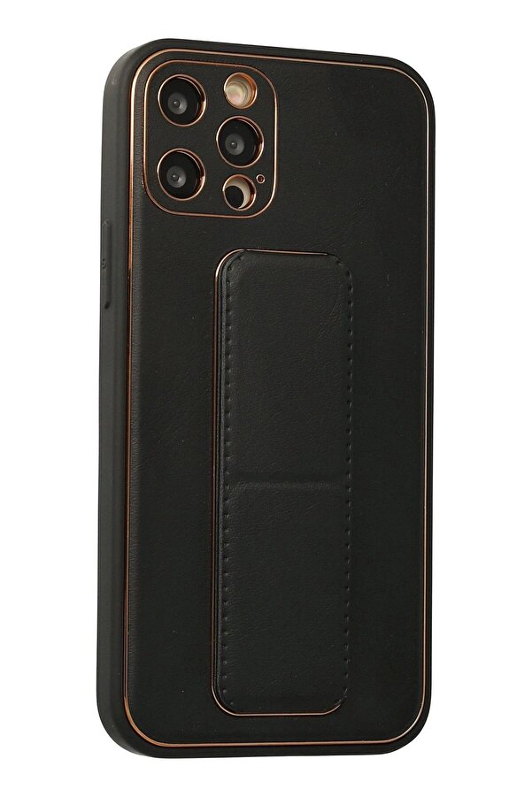 İphone 12 Pro Kılıf Coco Deri̇ Standlı Kapak - Si̇yah - Dropx3221-3926