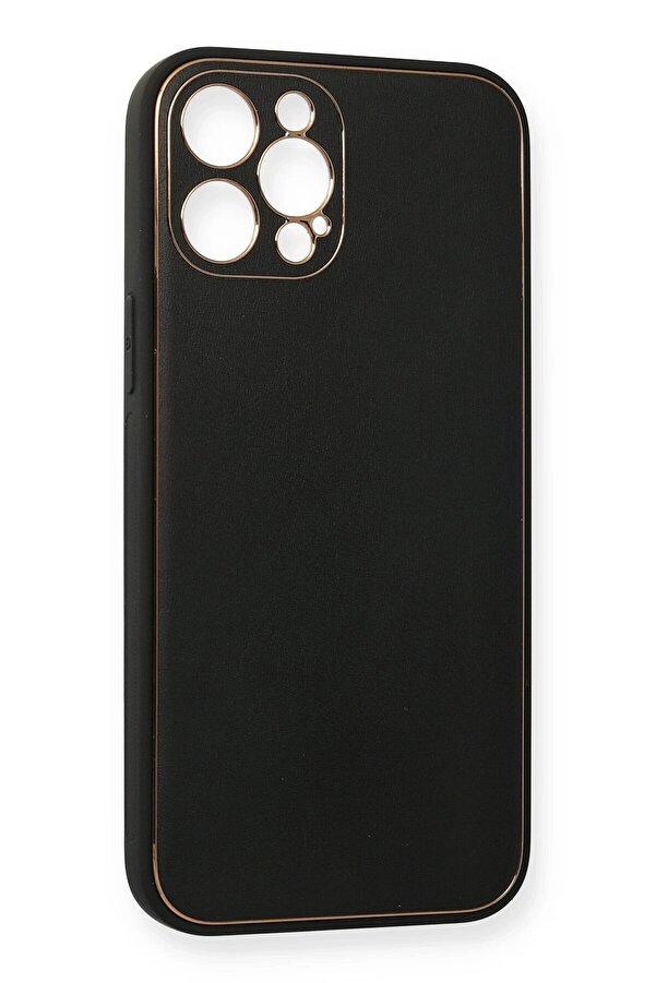 İphone 12 Pro Max Kılıf Coco Deri̇ Si̇li̇kon Kapak - Si̇yah - Dropx6961-2784