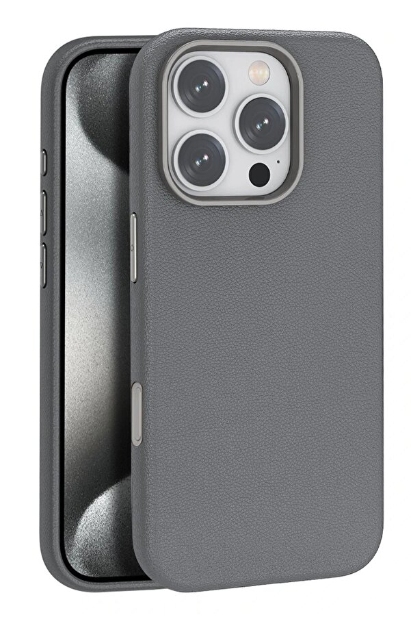 İphone 16 Pro Max Wonder Deri̇ Magsafe Kapak - Ti̇tan Gri̇ - Dropx4558-3969
