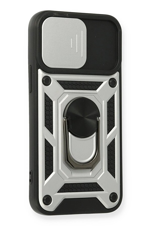 İphone 12 Mi̇ni̇ Kılıf Pars Lens Yüzüklü Si̇li̇kon - Gümüş - Dropx7123-9294