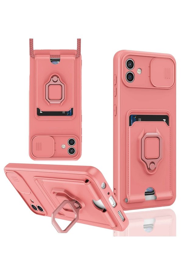CepteToptan Samsung Galaxy A05 Kılıf Zuma Kartvizitli Yüzüklü Silikon - Pembe - DROPX1762-9405