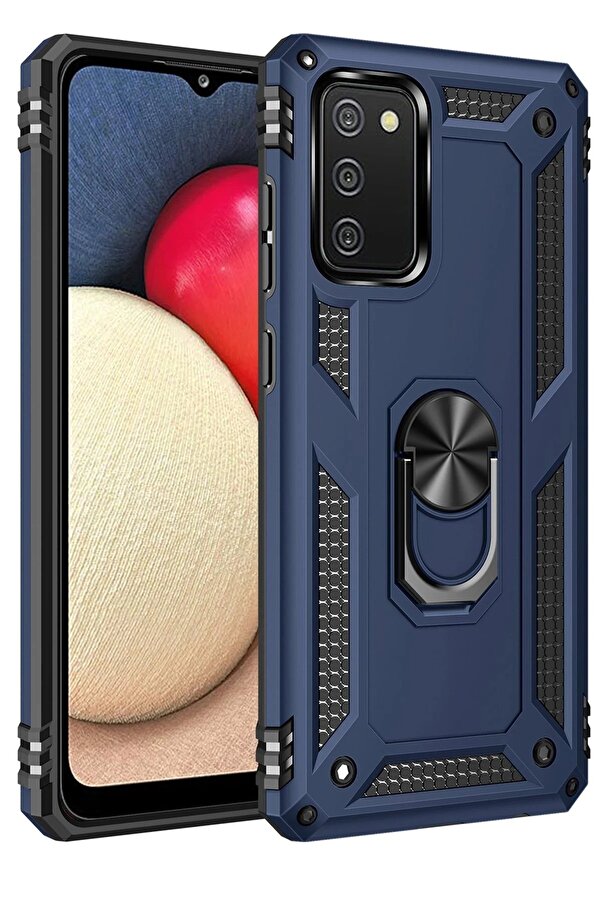 Samsung Galaxy A02S Kılıf Sofya Yüzüklü Si̇li̇kon Kapak - Laci̇vert - Dropx6872-5398