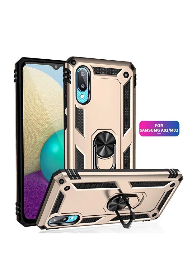 Samsung Galaxy A02 Kılıf Sofya Yüzüklü Si̇li̇kon Kapak - Gold - Dropx1641-7957