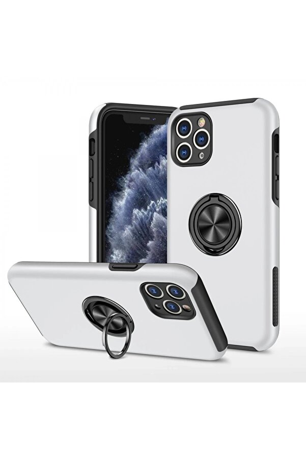 İphone 11 Pro Max Kılıf Eli̇t Yüzüklü Kapak - Gümüş - Dropx6214-4179