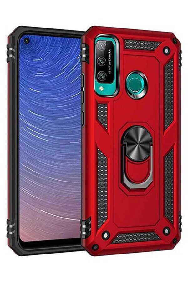 Huawei̇ P40 Li̇te E Kılıf Sofya Yüzüklü Si̇li̇kon Kapak - Kırmızı - Dropx4491-6020
