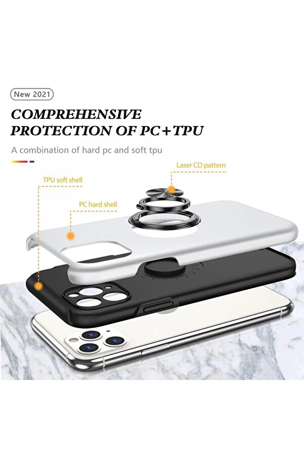 İphone 11 Pro Max Kılıf Eli̇t Yüzüklü Kapak - Gümüş - Dropx6214-4179