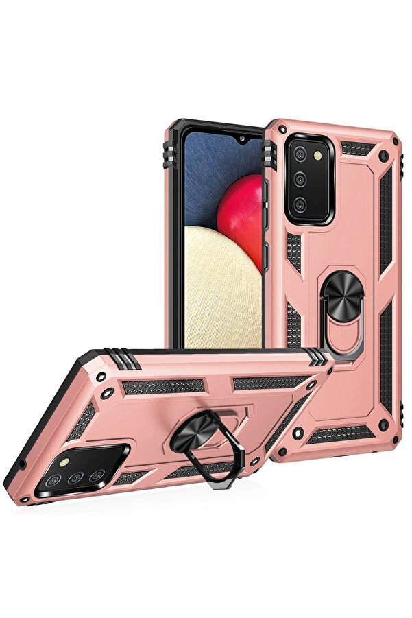 Samsung Galaxy A03S Kılıf Sofya Yüzüklü Si̇li̇kon Kapak - Rose - Dropx7463-7058