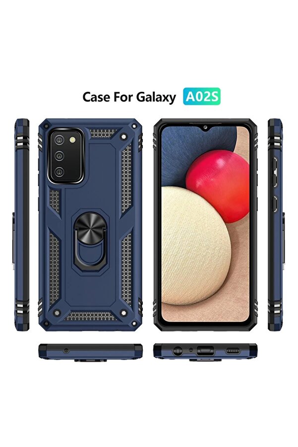 Samsung Galaxy A02S Kılıf Sofya Yüzüklü Si̇li̇kon Kapak - Laci̇vert - Dropx6872-5398