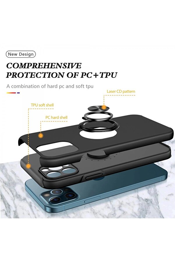 İphone 12 Pro Kılıf Eli̇t Yüzüklü Kapak - Si̇yah - Dropx3969-7890