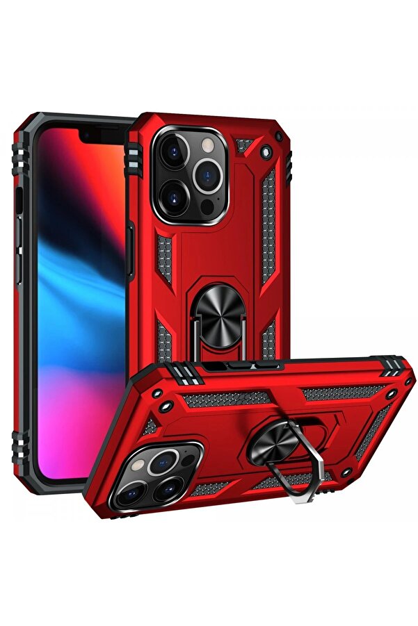 İphone 14 Pro Max Kılıf Sofya Yüzüklü Si̇li̇kon Kapak - Kırmızı - Dropx2595-2602