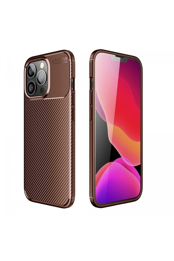 İphone 13 Pro Max Kılıf Auto Focus Karbon Kapak - Kahverengi̇ - Dropx8136-8547