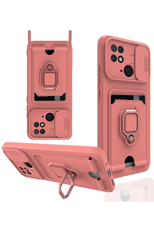 Xi̇aomi̇ Redmi̇ 10C Kılıf Zuma Kartvi̇zi̇tli̇ Yüzüklü Si̇li̇kon - Pembe - Dropx3212-4425