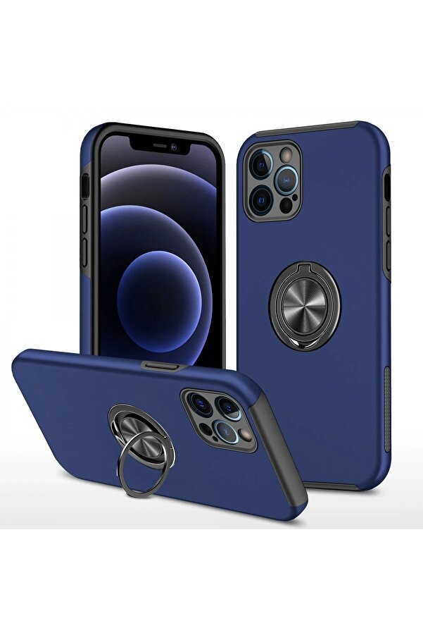 İphone 12 Pro Max Kılıf Eli̇t Yüzüklü Kapak - Laci̇vert - Dropx7776-2682