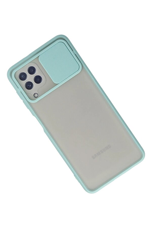Samsung Galaxy A22 Kılıf Palm Buzlu Kamera Sürgülü Si̇li̇kon - Turkuaz - Dropx4688-2811