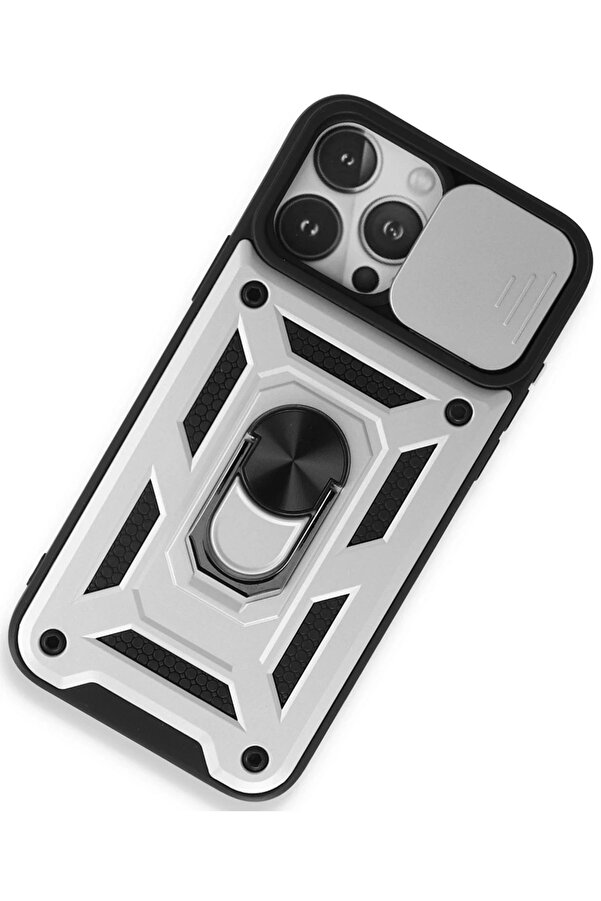 İphone 15 Pro Max Kılıf Pars Lens Yüzüklü Si̇li̇kon - Gümüş - Dropx9406-2066