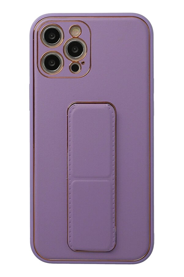 İphone 12 Pro Kılıf Coco Deri̇ Standlı Kapak - Li̇la - Dropx3071-6495