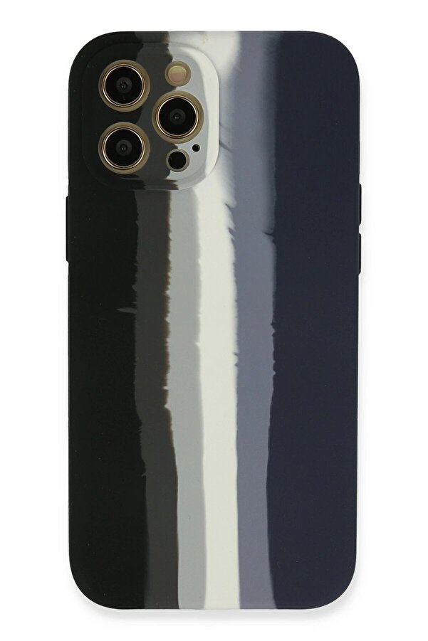 İphone 12 Pro Kılıf Ebruli̇ Lansman Si̇li̇kon - Si̇yah-Laci̇vert - Dropx2126-7791