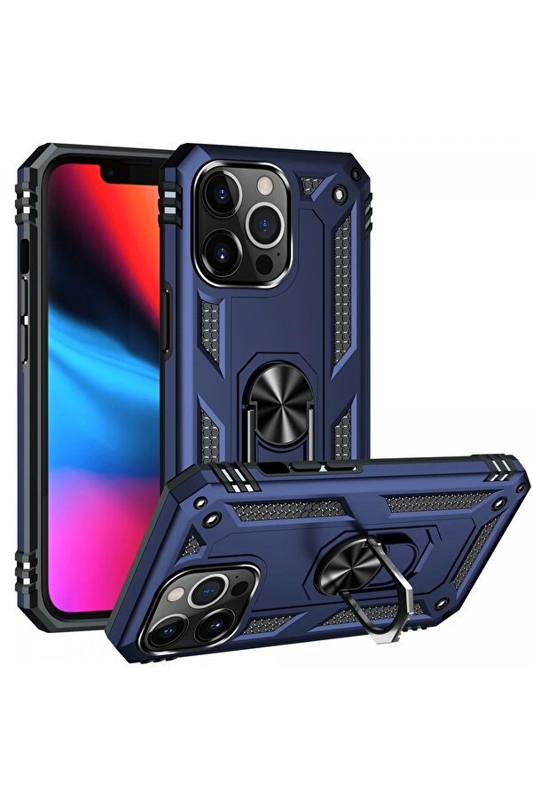 İphone 13 Pro Max Kılıf Sofya Yüzüklü Si̇li̇kon Kapak - Laci̇vert - Dropx5686-7940