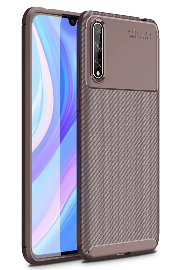 Huawei̇ P Smart S Kılıf Auto Focus Karbon Kapak - Kahverengi̇ - Dropx5870-9051