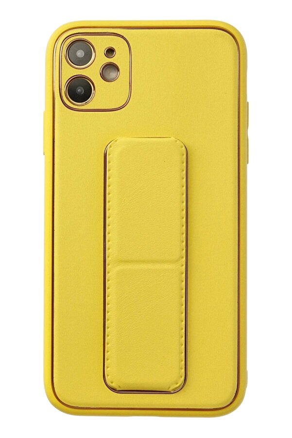 İphone 12 Kılıf Coco Deri̇ Standlı Kapak - Sarı - Dropx5435-8389
