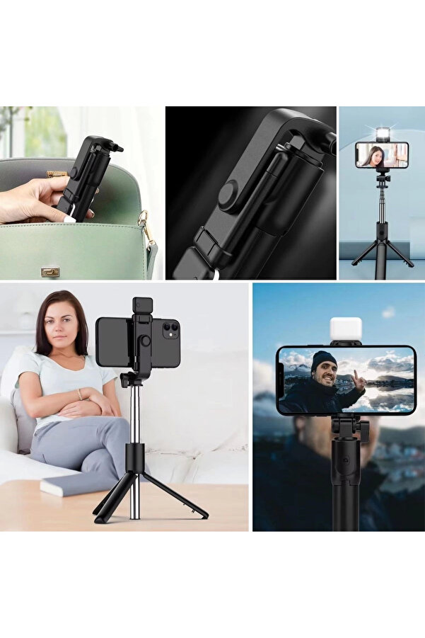 Kendi̇li̇ği̇nden Led Işıklı Kumandalı Uzayabi̇len Selfi̇e Çubuğu,Masa Üstü Tri̇pod