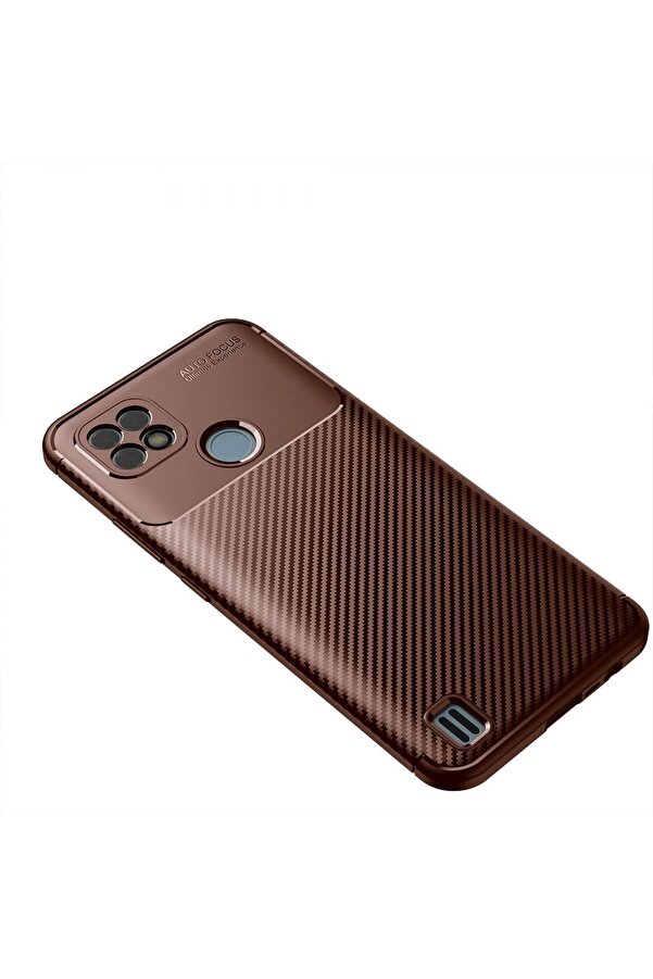 Realme C21 Kılıf Auto Focus Karbon Kapak - Kahverengi̇ - Dropx6438-7626