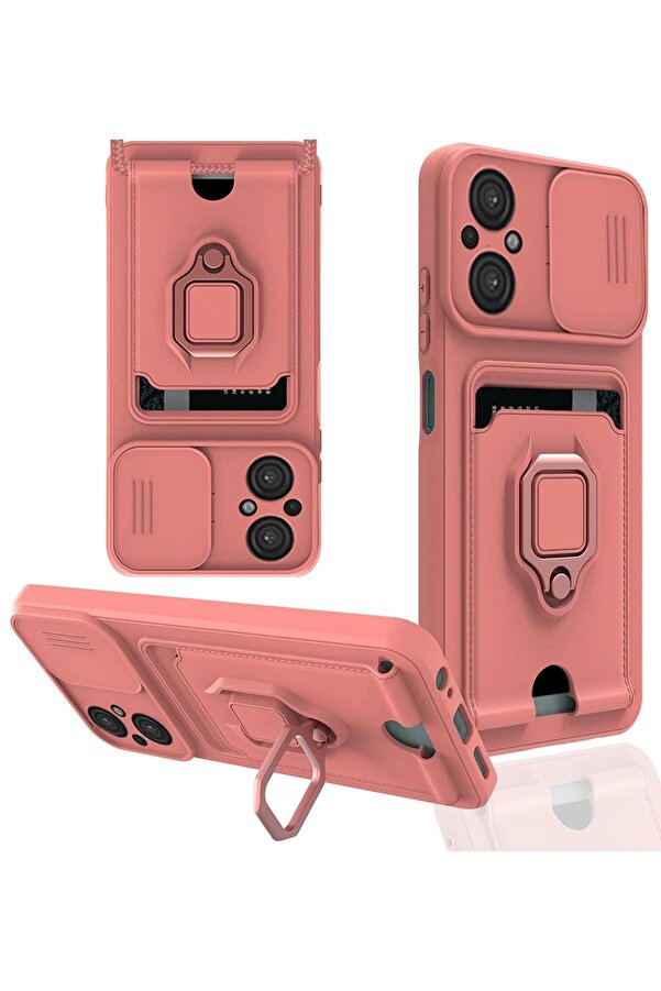 Xi̇aomi̇ Poco M5 Kılıf Zuma Kartvi̇zi̇tli̇ Yüzüklü Si̇li̇kon - Pembe - Dropx8835-6650