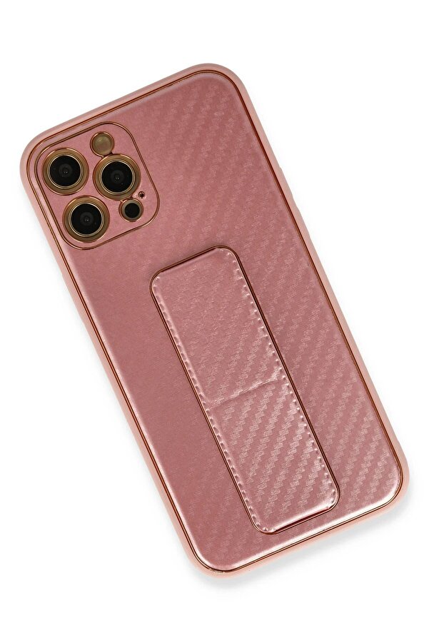 İphone 12 Pro Kılıf Coco Karbon Standlı Kapak - Pembe - Dropx5039-6242