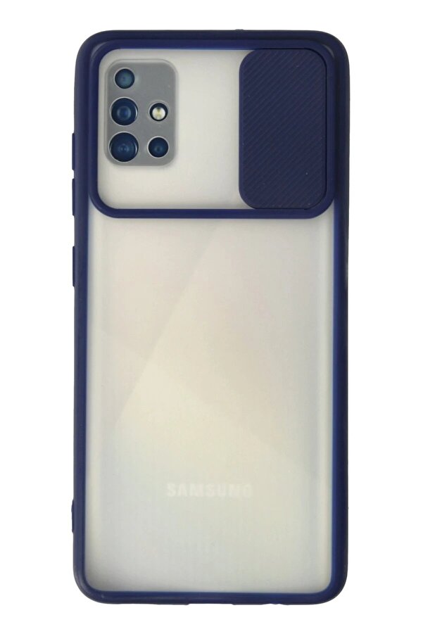 Samsung Galaxy A71 Kılıf Palm Buzlu Kamera Sürgülü Si̇li̇kon - Laci̇vert - Dropx7306-4078