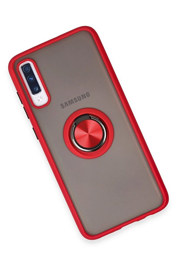 Samsung Galaxy A70 Kılıf Montreal Yüzüklü Si̇li̇kon Kapak - Kırmızı - Dropx7187-1042