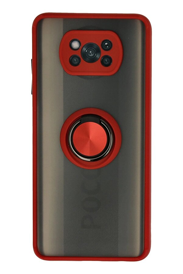 Xi̇aomi̇ Pocophone X3 Kılıf Montreal Yüzüklü Si̇li̇kon Kapak - Kırmızı - Dropx1273-5888