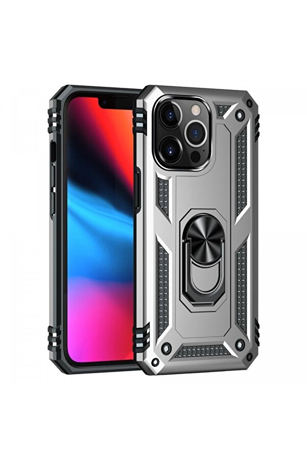 İphone 14 Pro Kılıf Sofya Yüzüklü Si̇li̇kon Kapak - Gümüş - Dropx7458-5993