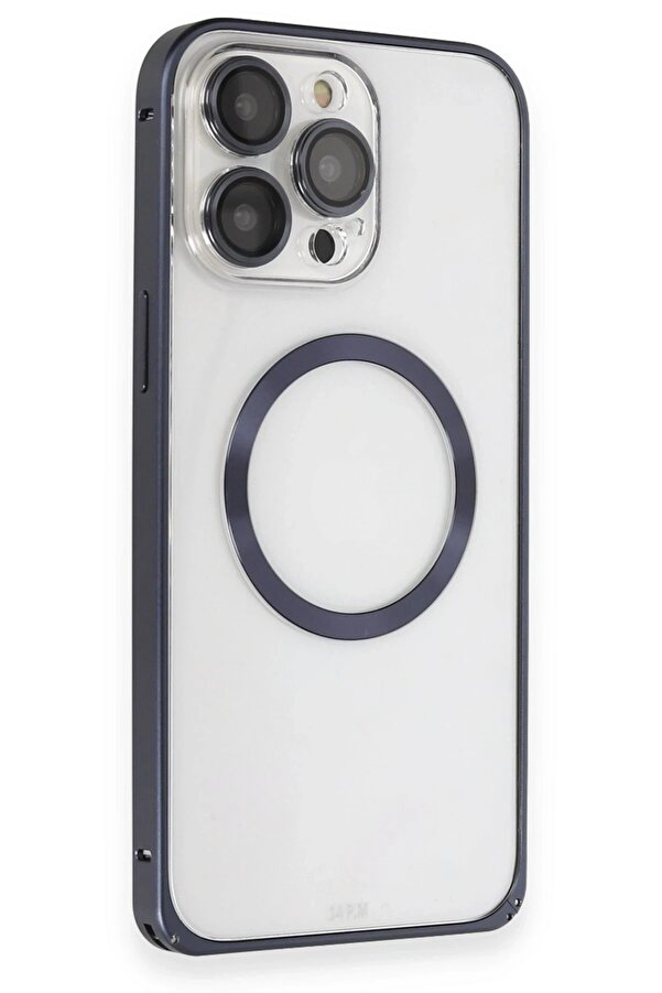 İphone 15 Pro Kılıf Metal Bumper Magneti̇csafe Kapak - Laci̇vert - Dropx5008-7429