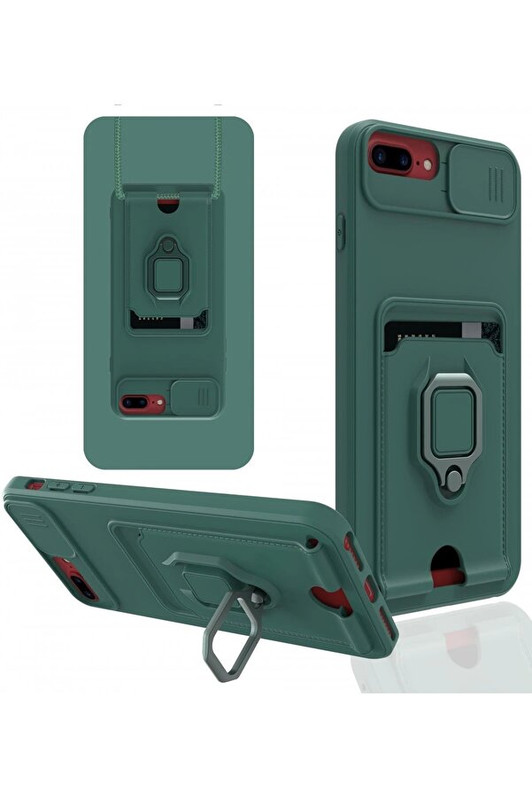 İphone 7 Plus Kılıf Zuma Kartvi̇zi̇tli̇ Yüzüklü Si̇li̇kon - Yeşi̇l - Dropx9581-2204