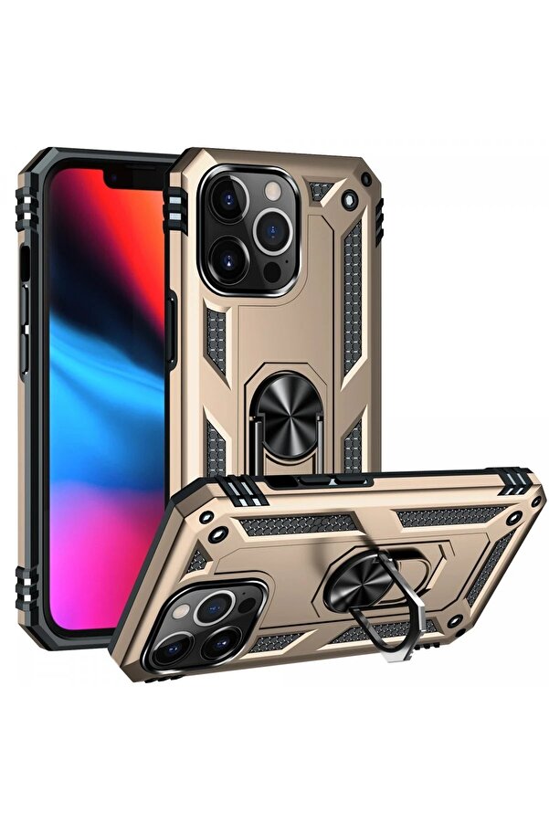 İphone 14 Pro Max Kılıf Sofya Yüzüklü Si̇li̇kon Kapak - Gold - Dropx5607-9204