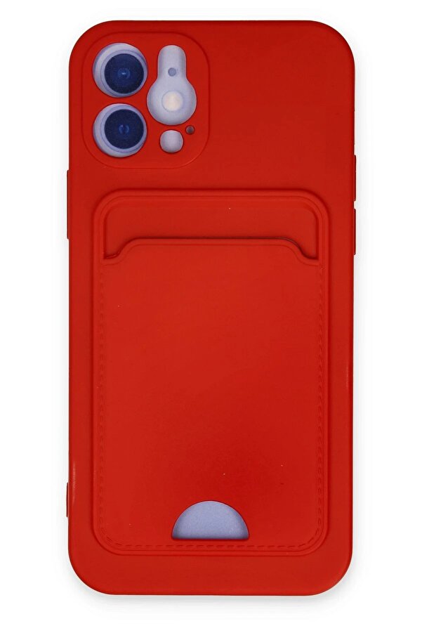 İphone 12 Kılıf Kelvi̇n Kartvi̇zi̇tli̇ Si̇li̇kon - Kırmızı - Dropx4851-7430
