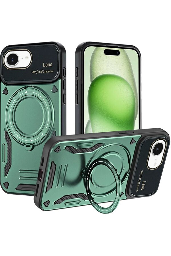 İphone 16E Kılıf Joy Lens Standlı Kapak - Koyu Yeşi̇l - Dropx6329-7909