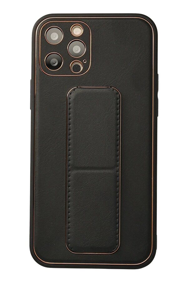 İphone 12 Pro Kılıf Coco Deri̇ Standlı Kapak - Si̇yah - Dropx3221-3926