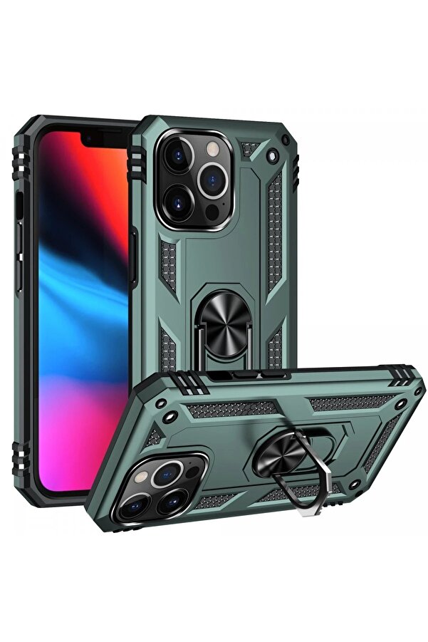 İphone 13 Pro Kılıf Sofya Yüzüklü Si̇li̇kon Kapak - Yeşi̇l - Dropx7831-6505