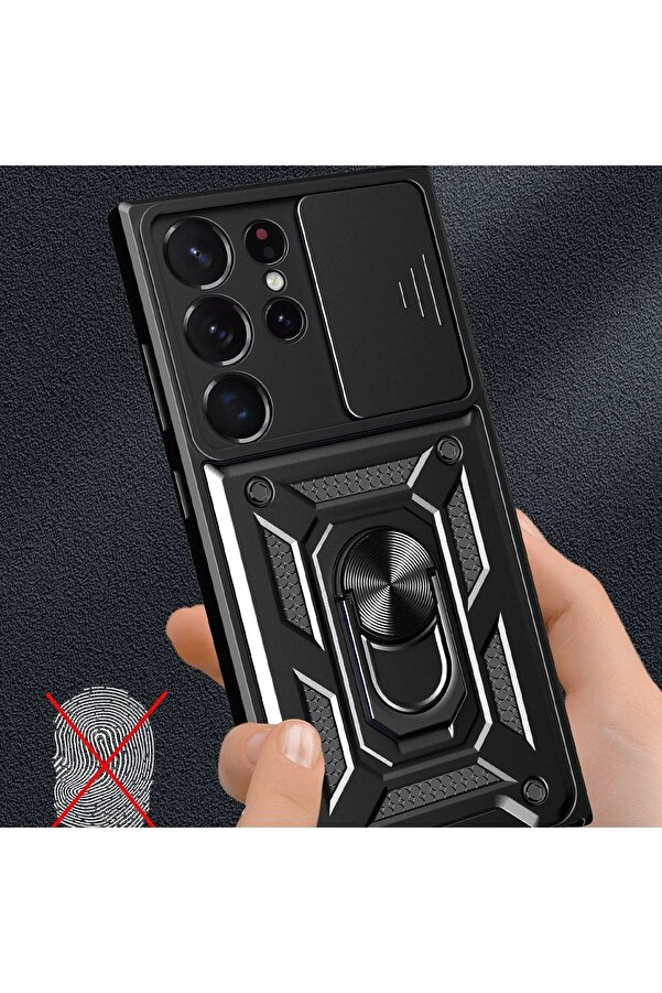 Samsung Galaxy S23 Ultra Kılıf Pars Lens Yüzüklü Si̇li̇kon - Kırmızı - Dropx4069-6880