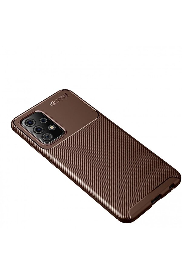 Samsung Galaxy A72 Kılıf Auto Focus Karbon Kapak - Kahverengi̇ - Dropx4611-2773