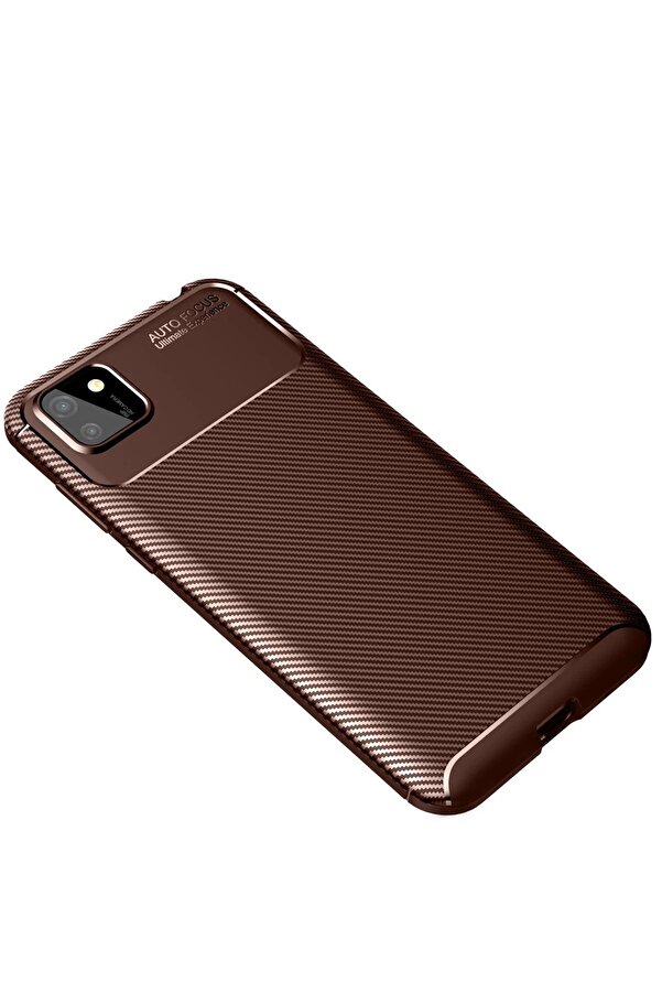 Huawei̇ Y5P Kılıf Auto Focus Karbon Kapak - Kahverengi̇ - Dropx5727-6509