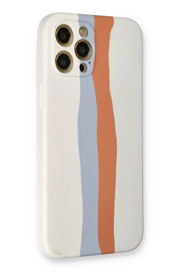 İphone 12 Pro Max Kılıf Ebruli̇ Lansman Si̇li̇kon - Beyaz-Turuncu - Dropx7395-4351