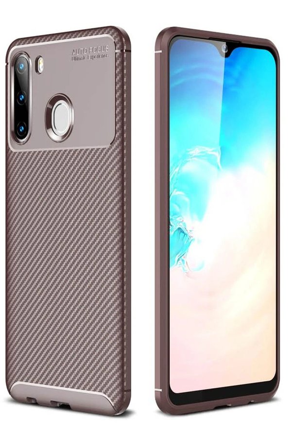 CepteToptan Samsung Galaxy A21 Kılıf Auto Focus Karbon Kapak - Kahverengi - DROPX6660-2382