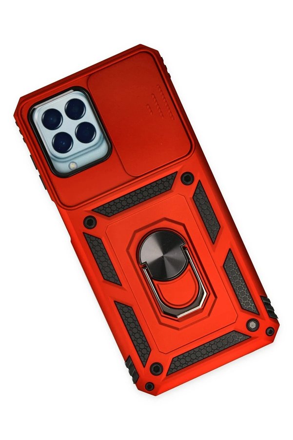 Samsung Galaxy M33 Kılıf Pars Lens Yüzüklü Si̇li̇kon - Kırmızı - Dropx6531-3530